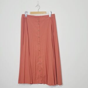 Womance Atelier Coral Orange Flowy Pleated Button Down Lightweight Skirt Medium